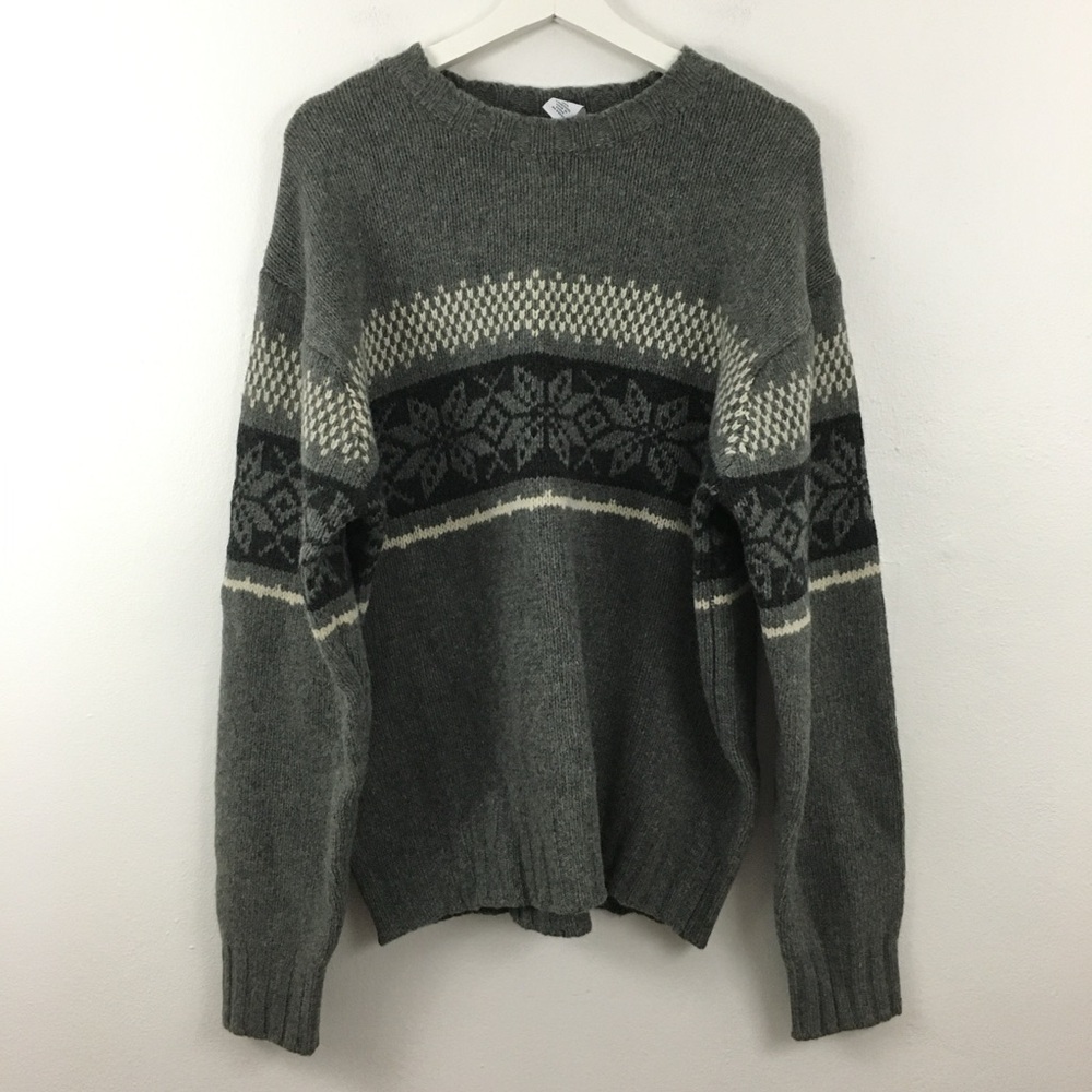 Gap Men’s Lambswool Grey Snowflake Long Sleeve Sweater Size L